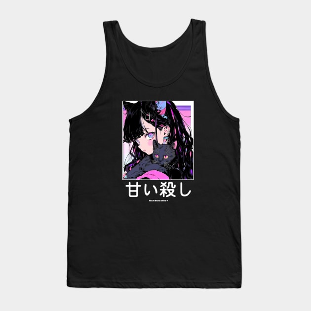 Stylish Anime Neko Girl Manga Aesthetic Streetwear Tank Top by Neon Bang Bang